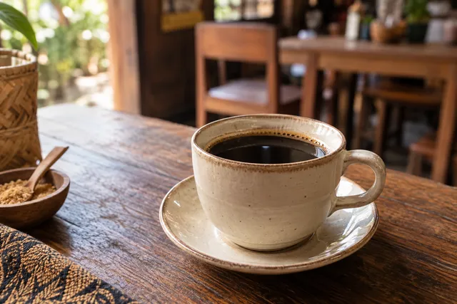 Foto ilustrasi secangkir kopi hitam hangat